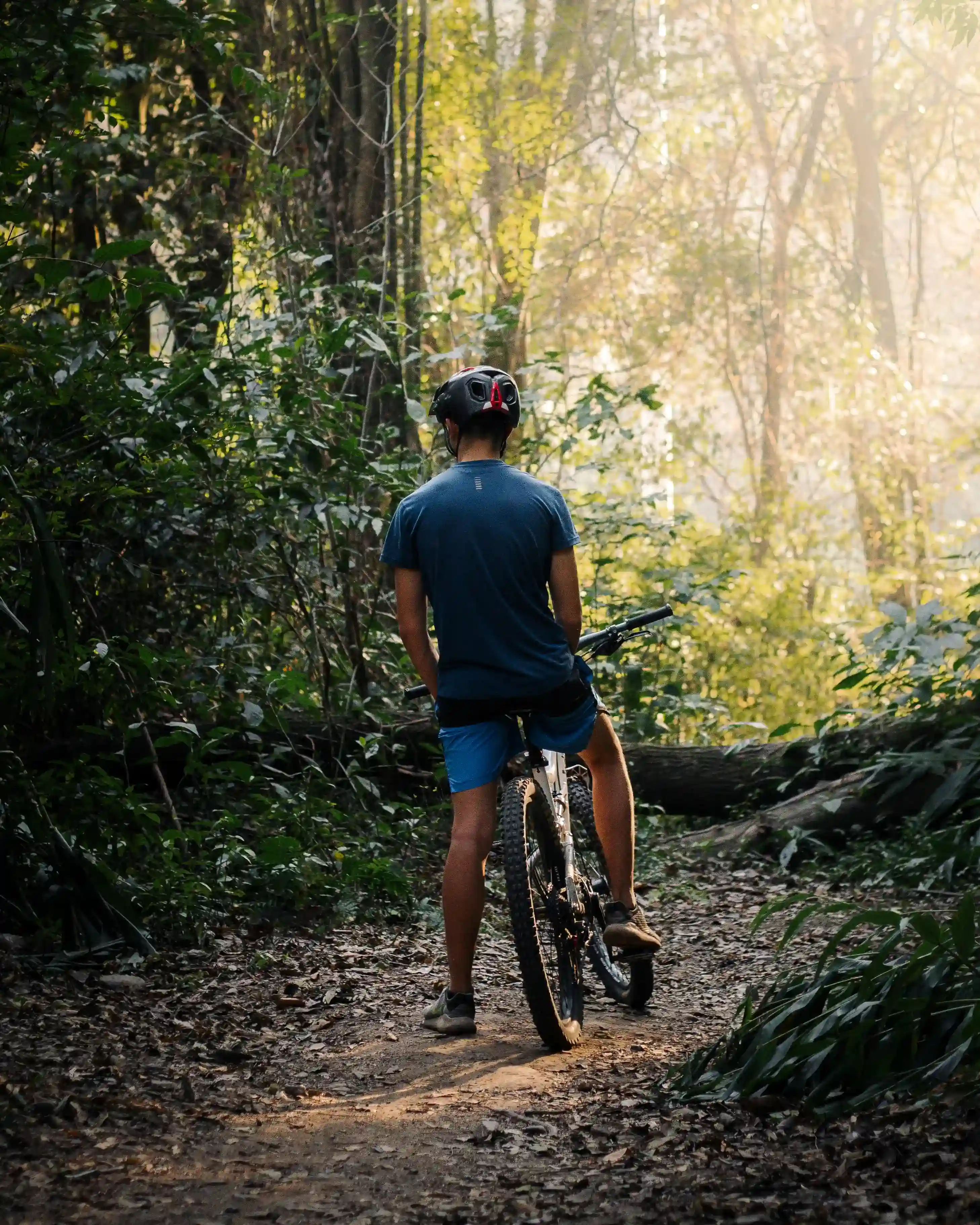 A photo of my friend in a bike track in the mountains.